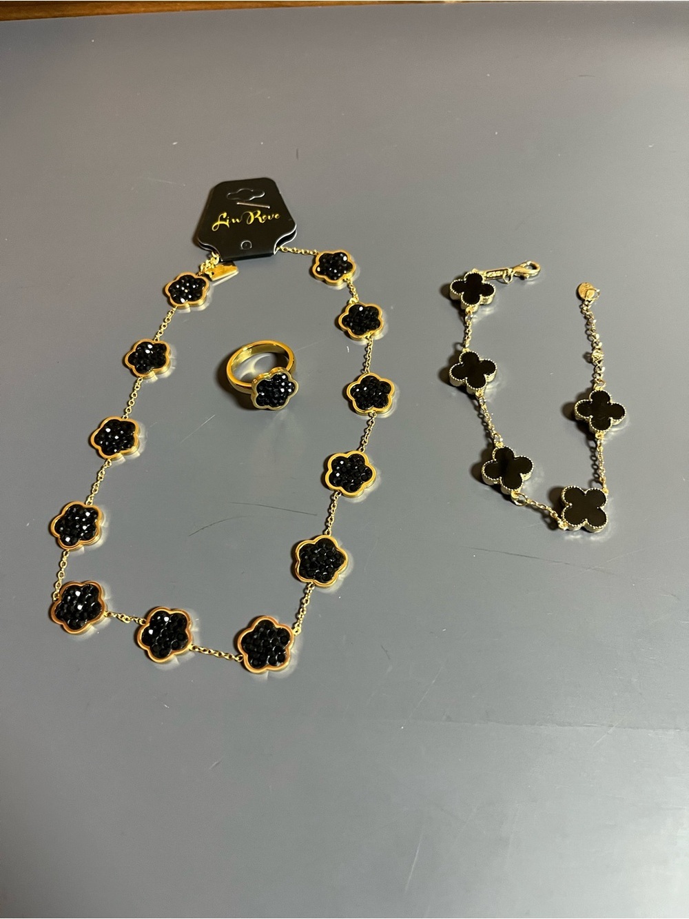 LuReve Gold-Tone Necklace, Bracelet & Ring Set in Black